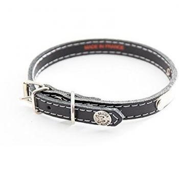 Collar para perro acolchado de cuero negro con costuras blancas y placa Martin Sellier (36 cm)