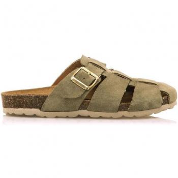 Sandalias de Piel Liliane verde Mustang con detalle de hebilla lateral y suela antideslizante