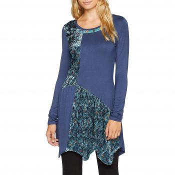 Joe Browns Mixed Velvet Tunic, Camiseta de Manga Larga para Mujer, Azul