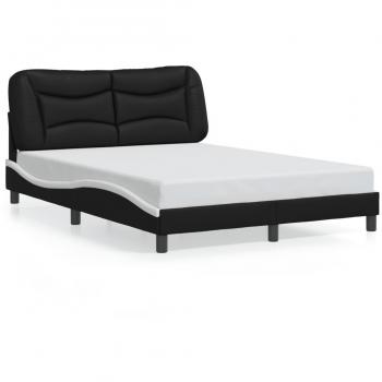 Black and White Faux Leather Double Bed Frame without Mattress 137x190 cm
