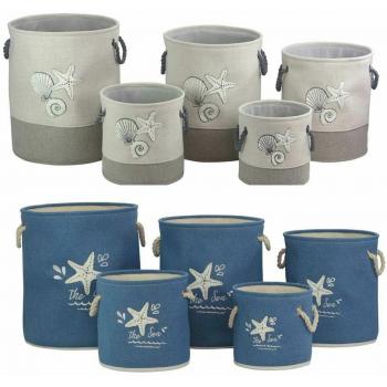 Juego de Cestas DKD Home Decor Beige y Azul, Poliéster, 41 x 41 x 45 cm (2 Unidades)