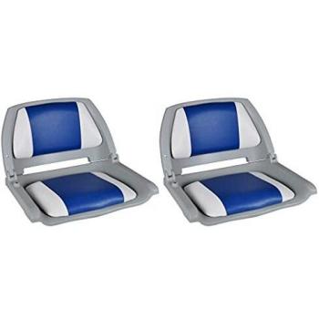 vidaXL 2X Asientos Barco Respaldo Plegable Cojín Piezas Accesorios Articulos Embarcaciones Veleros Resistentes a los Rayos UV Azul/Blanco 41x51x48cm
