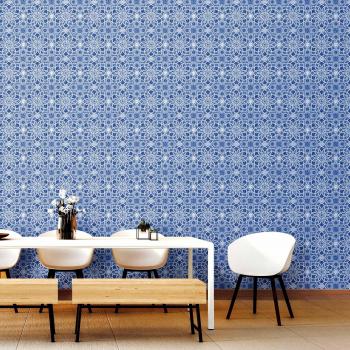 Equipo DRT Daphne - Papel pintado geométrico floral, color añil, 1 rollo