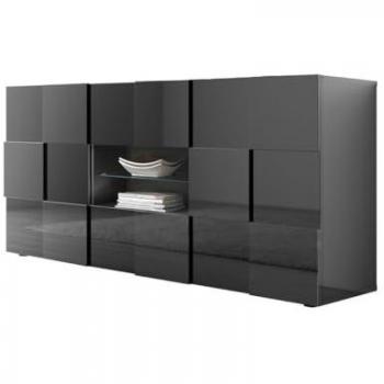 Aparador Dama 2 Puertas 2 Cajones L181 cm Madera Gris Lacado Brillante