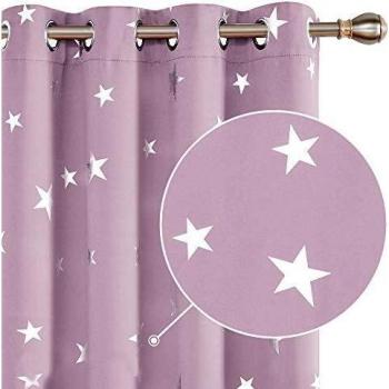 Deconovo Cortina Opaca para Habitación Matrimonio de Estrellas Plateadas Estilo Moderno Elegante con Ojales 2 Piezas 132x183cm Rosa Claro