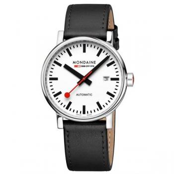 Mondaine Evo2 Automatic 40mm Watch - White Dial, Black Vegan Leather Strap