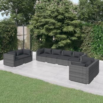 8-Piece Grey Poly Rattan Garden Lounge Set with Cushions