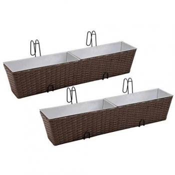 Balcón Maceta Jardinera de Ratán Trapecio Set de 2 Piezas 80 cm Marrón