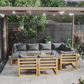 10 Piece Solid Acacia Wood Garden Lounge Set with Cushions