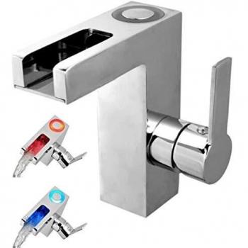 Grifo mezclador lavabo LED con caño en cascada ORINOCO cromo