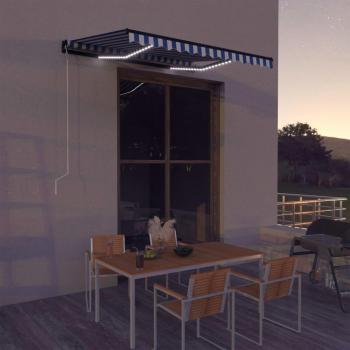 Toldo LED con sensor de viento azul y blanco 300x250 cm
