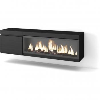 Mueble TV Colgado con Chimenea Eléctrica XXL, para Televisores hasta 65, Estilo Moderno, Negro, 160 cm