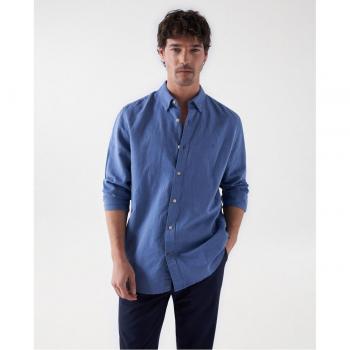 Camisa de hombre regular lisa en mezcla de lino con detalle de branding Salsa Jeans
