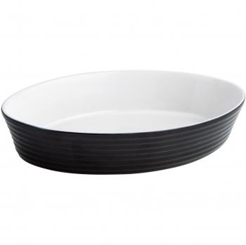 Quid B&W Fuente Oval para Horno, Gres, Blanco y Negro, 37x26x7 cm