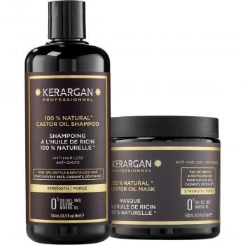 Kerargan - Champú y Mascarilla con Aceite de Ricino y Argán - Estimula el Crecimiento del Cabello y Reduce la Caída - Libre de Sulfatos, Parabenos y Siliconas - 2x