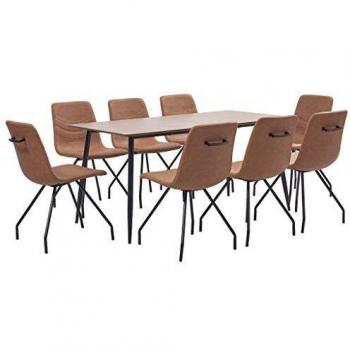 vidaXL Juego de Comedor 9 Piezas Cuero Sintético Mobiliario Decoración Interior Casa Hogar Robusto Duradero Resistente Funcional Práctico Útil Marrón