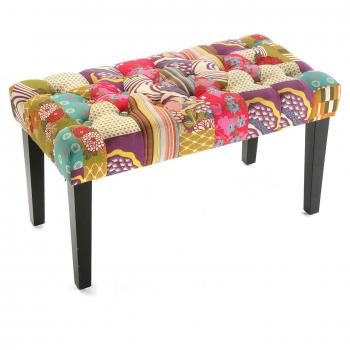 Versa Pink Patchwork Taburete pie de cama para el Dormitorio, Banco para el Hall o la Entrada, Colorido, Medidas