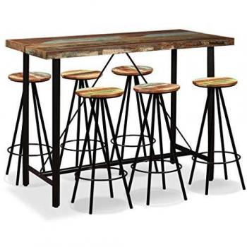 vidaXL Set Mesa Taburetes Bar 7 Pzas Madera Reciclada Mesilla Mueble Auxiliar