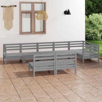 Set de muebles de jardín 8 piezas madera maciza de pino gris