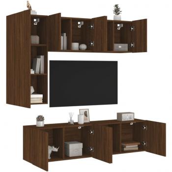 Mueble de TV de pared 5 piezas en madera de ingeniería color marrón roble