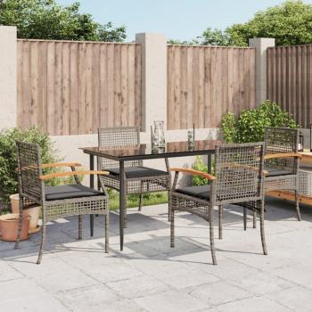 5 Piece Grey Poly Rattan Garden Dining Set with Cushions