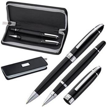 1 pieza GF Trendige CrisMa - Set de escritura con bolígrafo y Roller Ball en estuche negro con puntadas