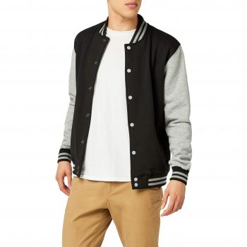 Urban Classics Men's 2-Tone Rockabilly College Jacket - Black/Grey - S to 3XL
