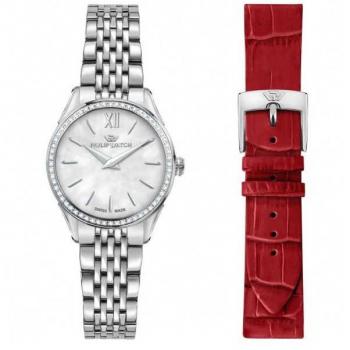Philip Watch Roma Women's Quartz Watch Gift Set with Extra Strap - Swiss Made Stainless Steel White Dial R8253217506