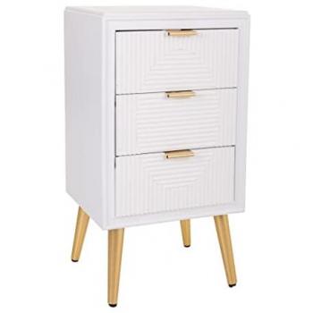 Mesita de Noche Romántica de Madera Blanca con 3 Cajones 39x36x72,5 cm