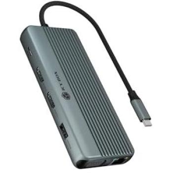 Estación de Acoplamiento Icy Box 12 en 1 USB-C, Hub con 12 Puertos y Power Delivery, Color Gris Antracita