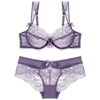 SHEKINI Conjuntos de lencería Sexy Ropa Interior para Mujer Sujetador con Aros Sin Relleno Push up Sujetador y Bragas de Encaje Transparente Caliente Sexy Bralette y Tanga