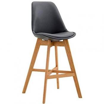 Taburete de Bar Cannes en Similpiel Gris con Estructura de Madera de Roble Natural y Apoyo para los Pies