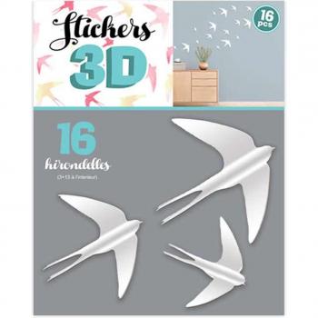 Stickers 3D 'Golondrinas' Blancos - 16 Piezas - Planche 30x22 cm