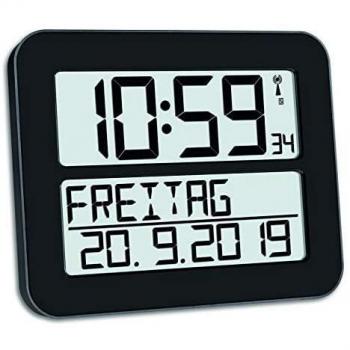 TFA Dostmann TimeLine Maxx Reloj Digital de Pared y Despertador Radiocontrolado Negro