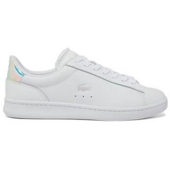 Lacoste Carnaby Set - Zapatillas deportivas de mujer en blanco y rosa claro, con lengüeta en el talón y logotipo metálico, talla 41 EU