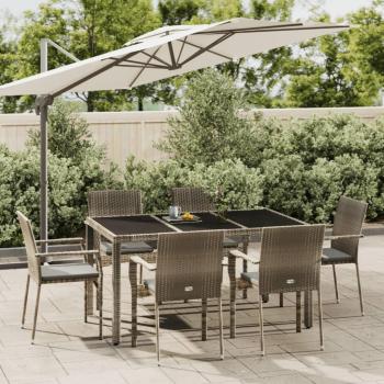 7-Piece Grey Poly Rattan Garden Dining Set with Cushions