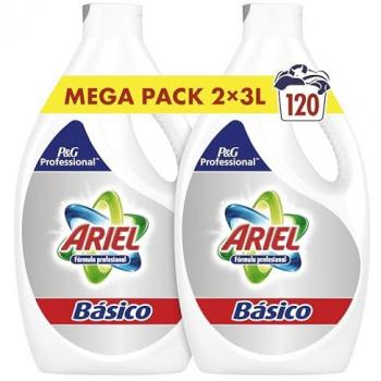 Ariel Profesional, Detergente Líquido para Lavadora, 120 Lavados (2 x 3L), Blancos Brillantes