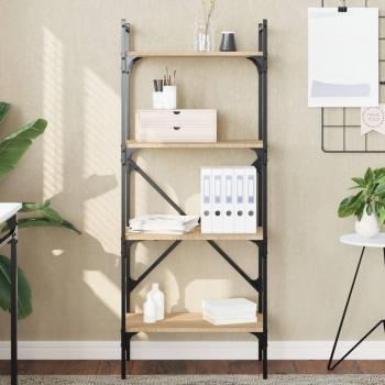Librería de 4 estantes de madera ingeniería 56x31,5x138,5 cm en colores Negro, Roble Sonoma y Roble ahumado - Mueble de Almacenaje para Oficina, Estudio y Dormitorio