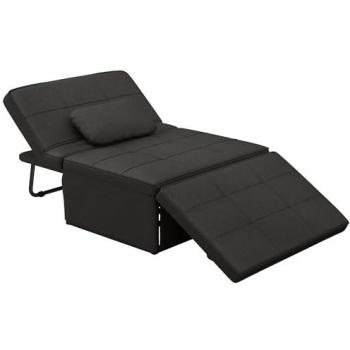 Sofá Cama Plegable 3 en 1 Homcom Tapizado en Lino Negro con Respaldo Ajustable y Reposapiés, Dimensiones 95x179x78 cm, Capacidad de Carga 200