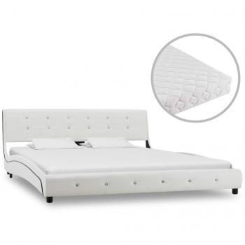 Cama con colchón en cuero sintético blanco 160x200 cm