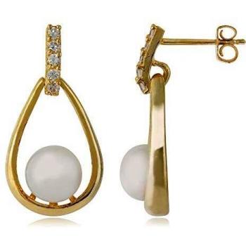 Córdoba Jewels | Pendientes en plata de ley 925 bañada en oro con perla y zirconita con diseño Lágrima Perla Zirconium Gold