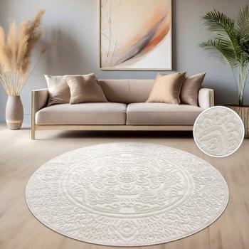 Alfombra Redonda Boho Chic 200 cm para Salón, Cocina y Exterior - Color Crema