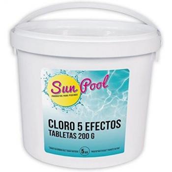 Sun Pool SU1805 - Cloro Piscina 5 Efectos, tableta de 200 gramos, Bote 5 kg