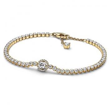 Pulsera Tenis Halo Brillante Pandora chapada en oro de 14 quilates con circonitas cúbicas - 16 cm