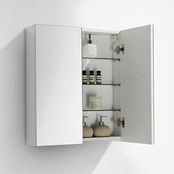 Armario Espejo de Baño 60cm Montado Siena Blanco Lacado con 3 Estantes de Vidrio