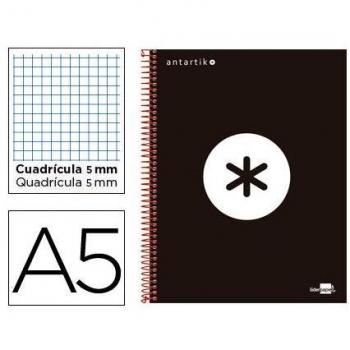 Cuaderno Espiral A5 Antartik Liderpapel Microperforado 120 Hojas 100g/m² Cuadrícula 5x5mm con Margen Tapa Dura Forrada Negra 6