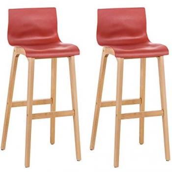 Set de 2 Taburetes Hover con Asiento de Polipropileno Rojo y Estructura de Madera Natural
