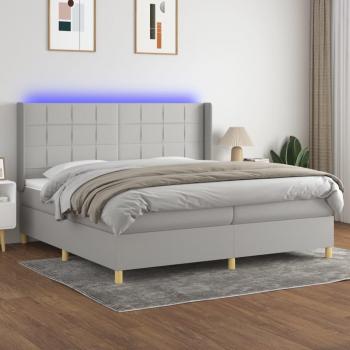 Colchón de cama box spring con muelles y tela LED gris claro 200x200 cm