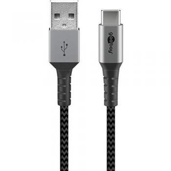 Cable USB-C a USB-A 0,5m con conectores metálicos y recubrimiento textil