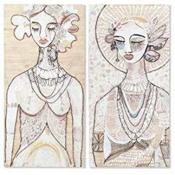 Cuadro DKD Home Decor 60 x 3,7 x 120 cm Mujer Colonial (2 Unidades)